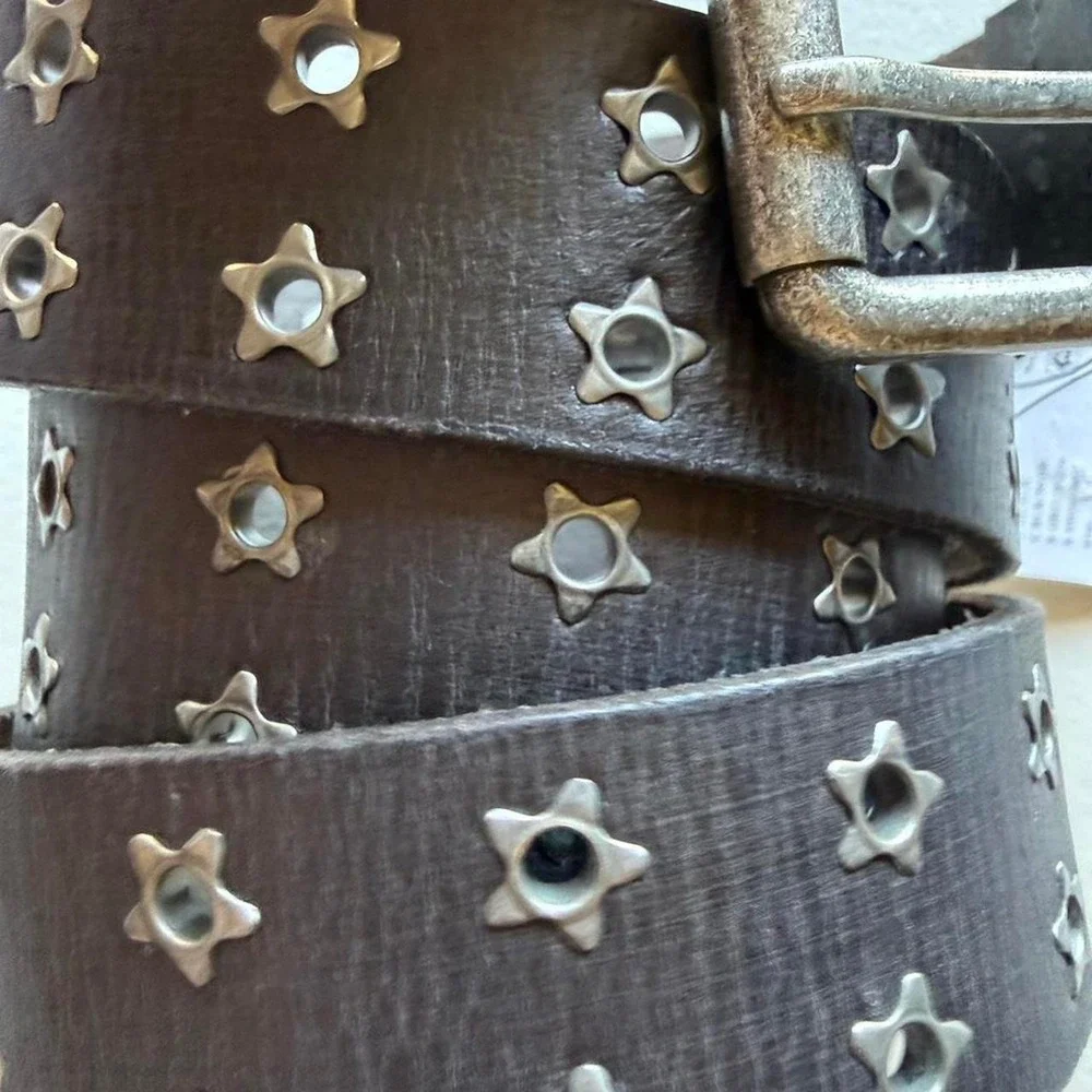 Free People Virgo Star Grommet Leather Belt Black NWT Size M/L Western Boho